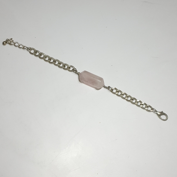 Silver tone chain and Pink quartz braclet - Picture 6 of 8